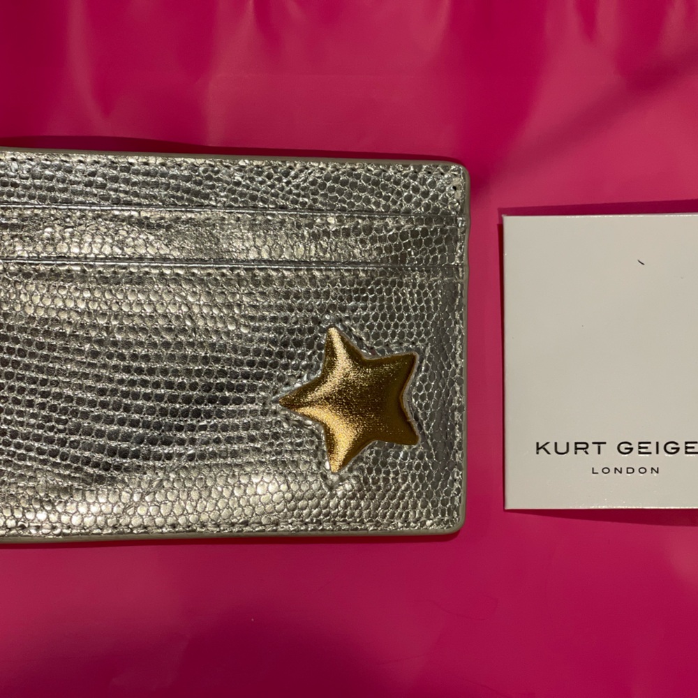 Kurt Geiger Metallic Silver Card Holder with Gold Star